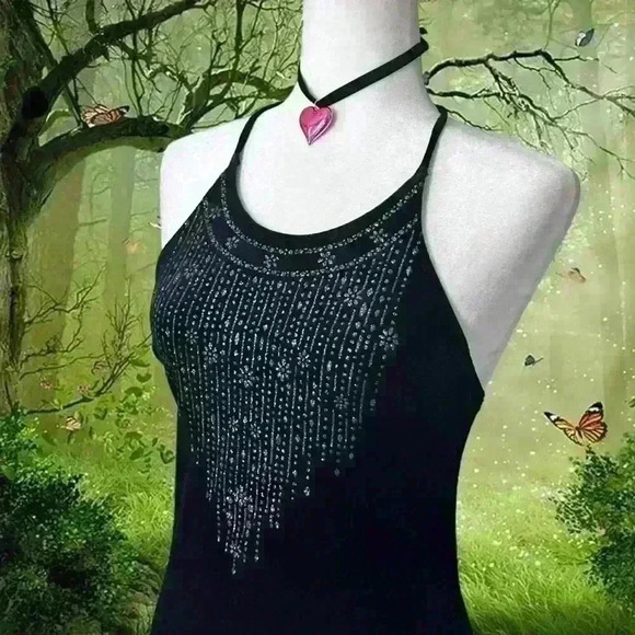 Vintage 90s Rampage Velour Black Maxi Halter Dress - Picture 2 of 11